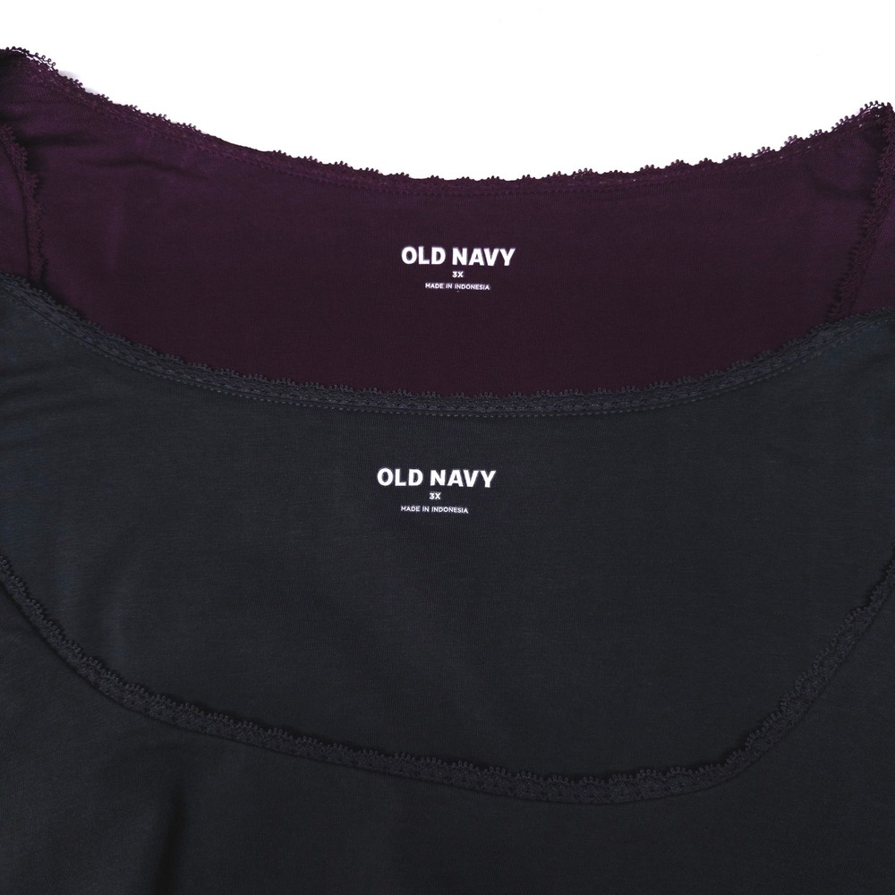 Old Navy Tops Womens 3X Purple Gray Lace Trim Scoop Neck Long Sleeve 2 Pack